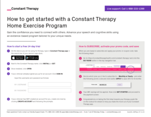 Sample of getting started with Constant Therapy Home Exercise Program